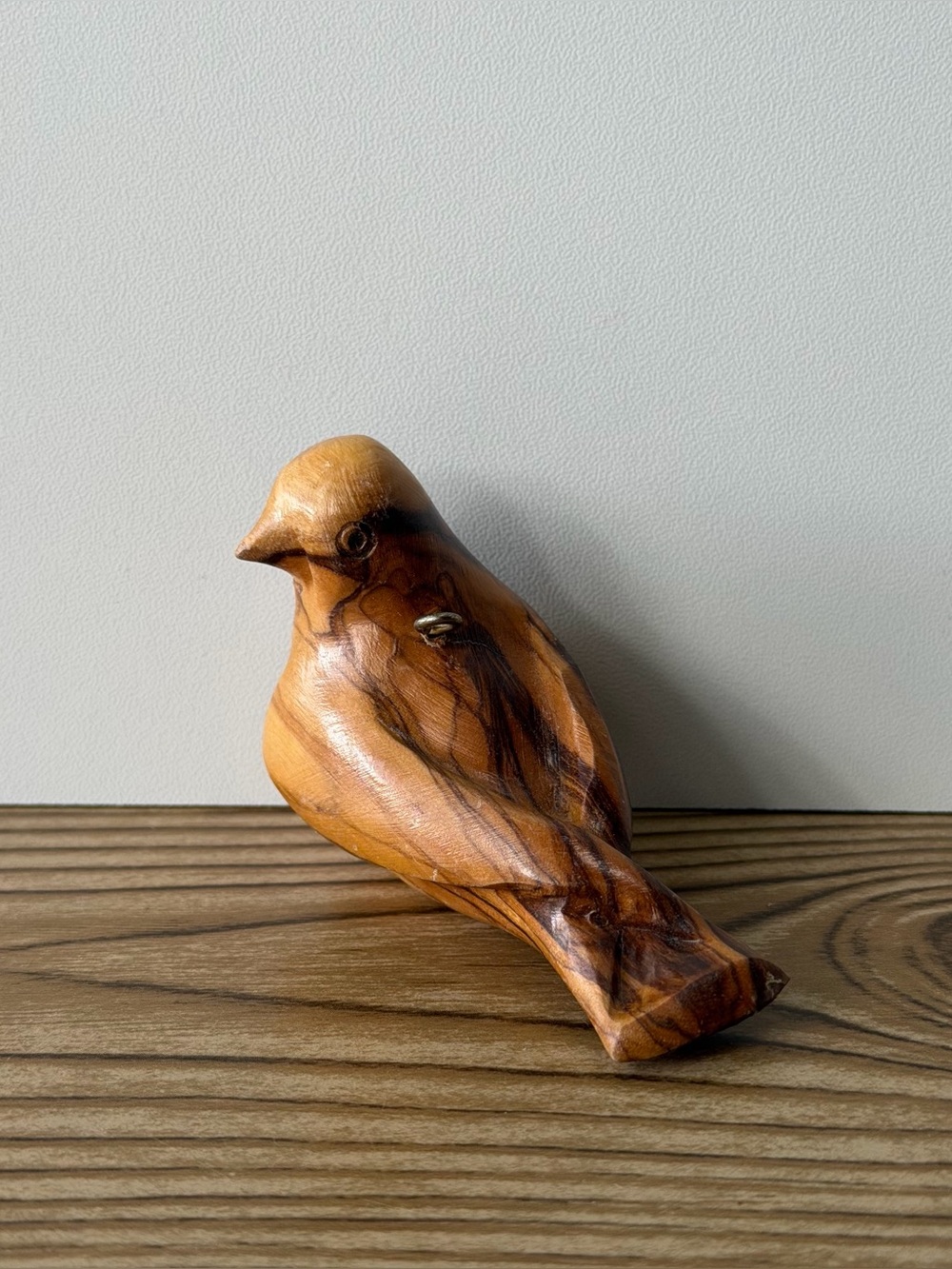 Carved Wood Natural Grain Comfort Bird Christmas Tree Ornament Smooth Finish